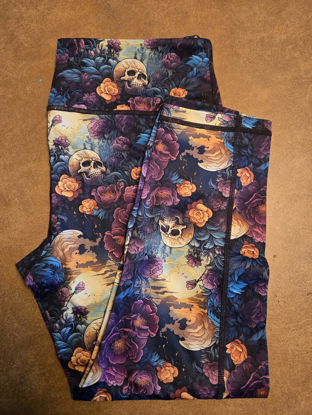 Constantly Varied Gear Floral Skull Leggings - Purple, Orange & Blue